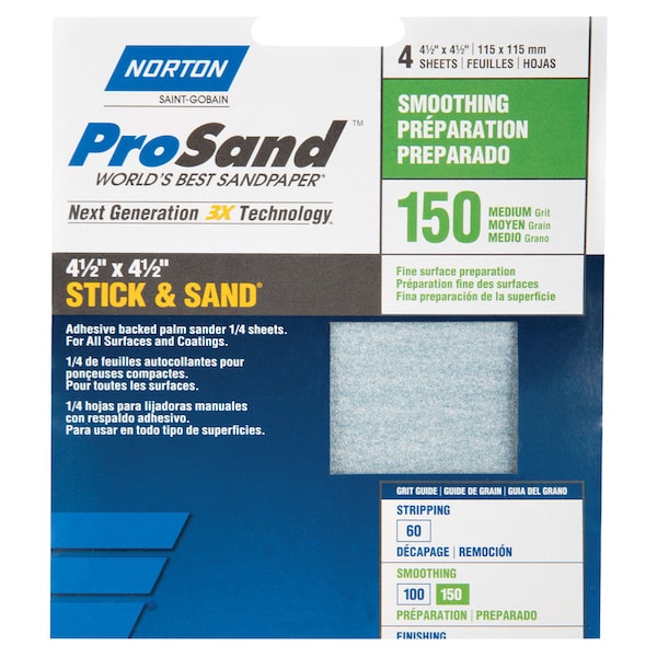Norton Abrasives Norton ProSand 4-1/2 in. L X 4-1/2 in. W 150 Grit Aluminum Oxide Sanding Sheet 4 pk 7660768183 - main
